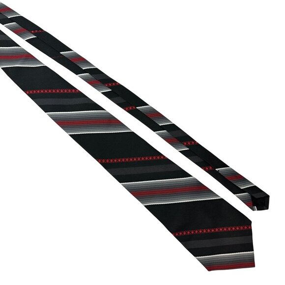 Ketch Mens Striped Necktie Black Gray Red Polyester Classic Formal Accessory - Picture 1 of 3